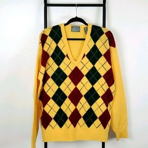 Lord Taylor Kensington Men XL Vintage Lambswool V-Neck Sweater Yellow Y2K